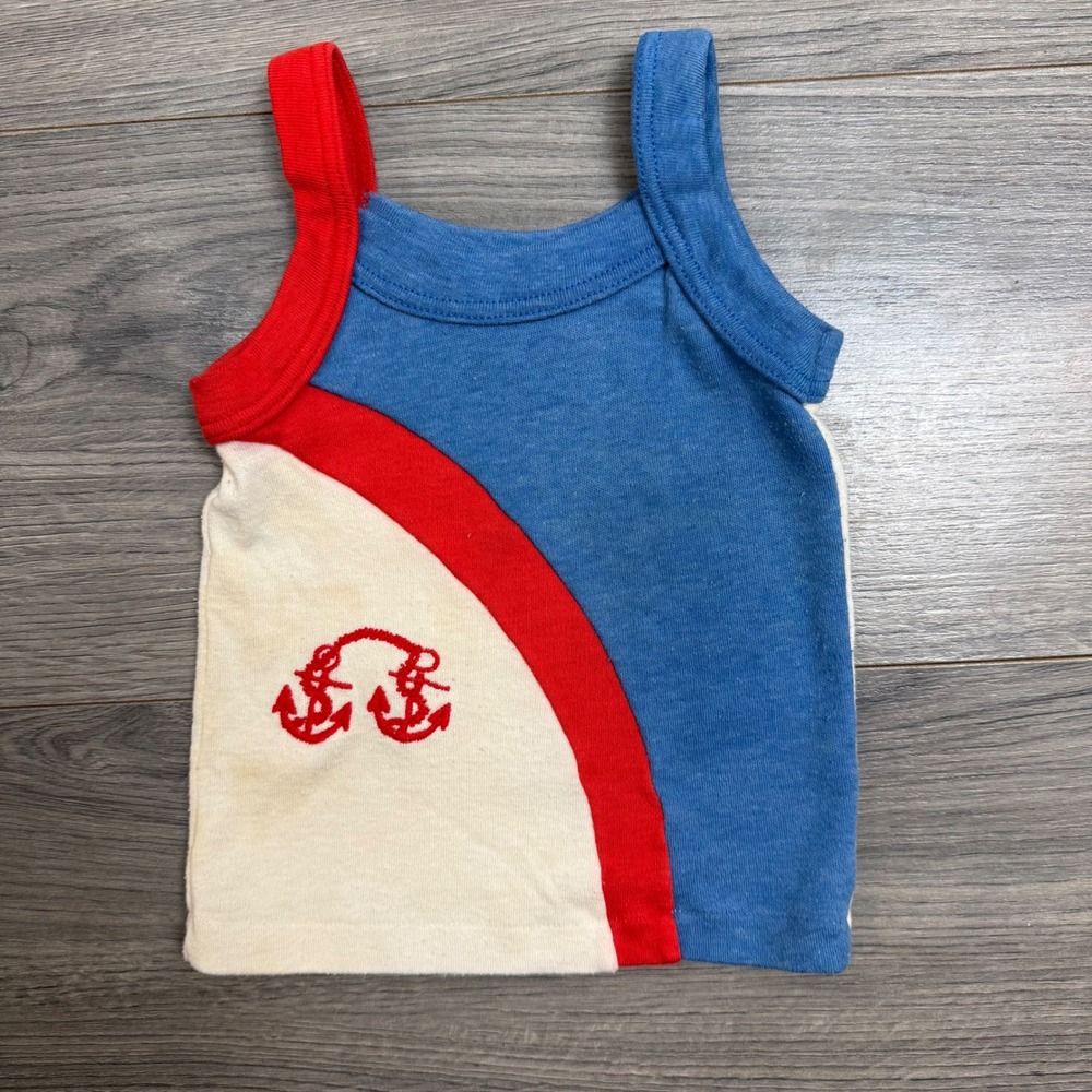 Vtg Carter's USA Nautical‎ Tank 2T | Red White Blue Anchors Embroidery | 70s/80s